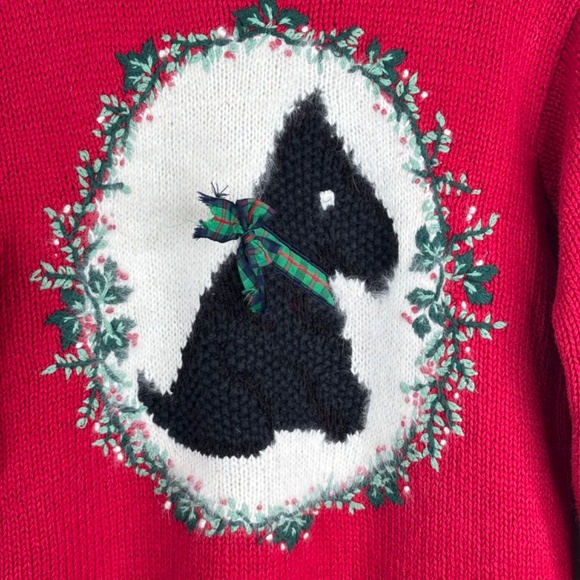 VTG 90s Petite Sophisticate Scottie Dog Christmas Sweater S Embroidered Granny - Picture 2 of 9